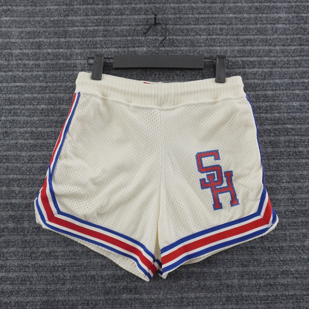 Vintage 80s Rawlings Mesh Athletic Shorts Ladies M Cream Red Blue Logo USA